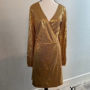 INC International Concepts Gold Long Sleeve Sequin Dress